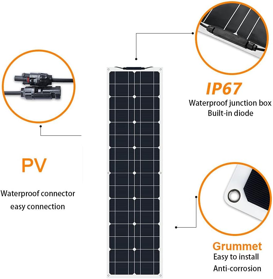 Socentralar Flexible Solar Panel 50W , Monocrystalline 50W Solar Panel Kit with 12V/24V 10A Controller ,Extension Cable for Battery,Car,Yacht ,Boat,RV