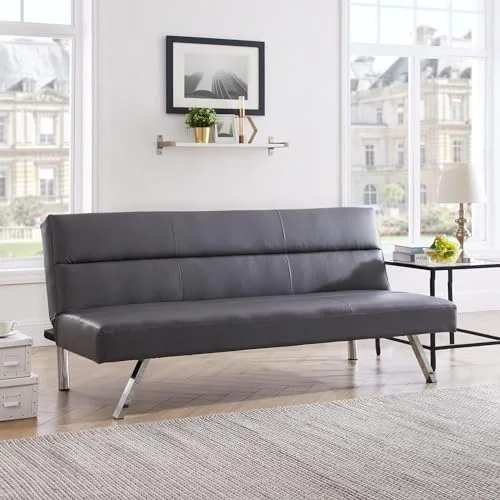 GEROBOOM Faux Leather Futon Couch  Modern Convertible Folding Sofa Bed Couch Futon Sofa Bed with Chrome Legs  Reclining Mini Couch  Leather Futon