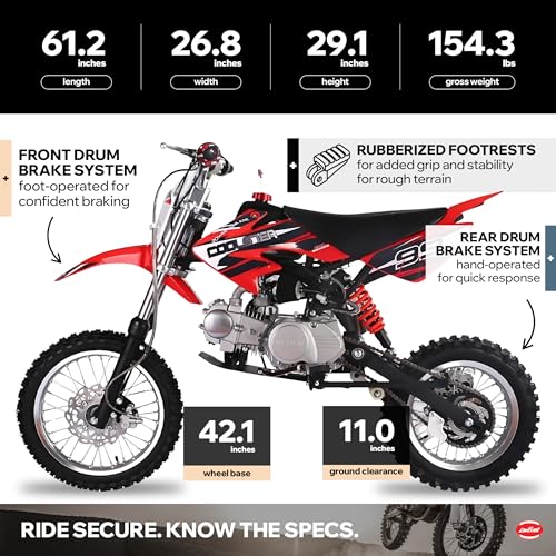 Coolster 125cc Dirt Bike for Kids & Adults - Gas Powered Manual Transmission Off-Road Pit Bike with Kick Start System, QG-214-2