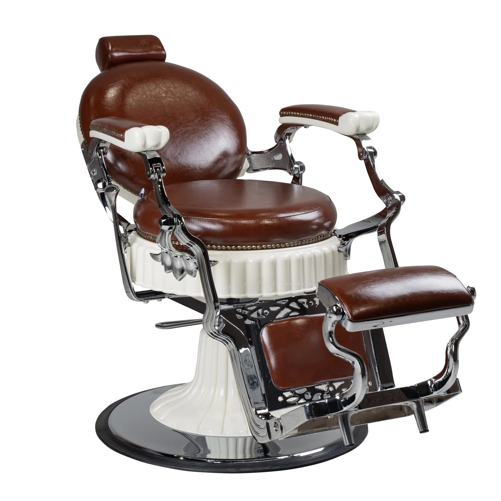 FRANKLIN Vintage Barber Chair, Reclining Heavy Duty Barber Chair, Brown Seat White Frame