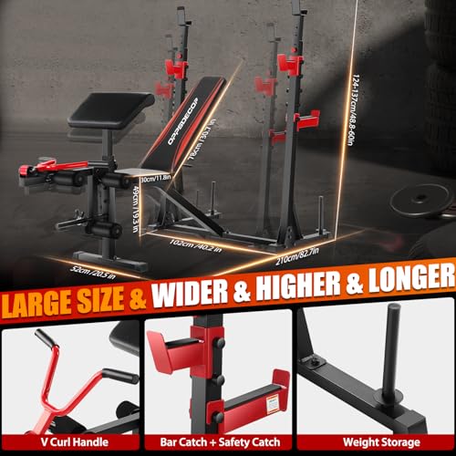 OPPSDECOR Professional Weight Bench Set with Barbell/Squat Rack, 900LBS Heavy Duty Bench Press Set with Leg Curl/Extension and Preacher Curl