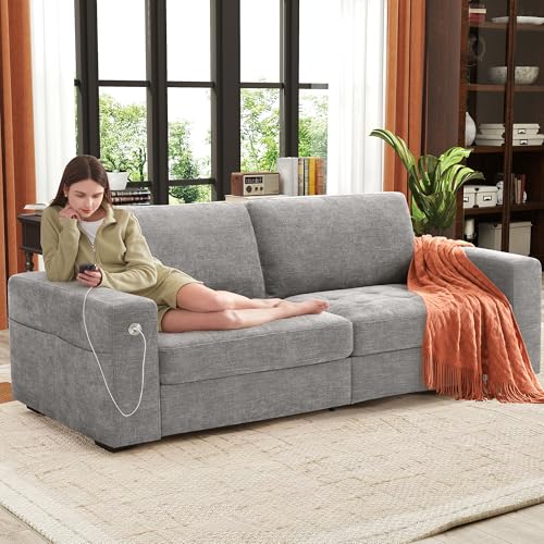 Ihanherry 111.4" U Shaped Modern Cloud Sofa Modular Sectional Couch with 2 Ottoman, 5-Seat Chenille Deep Seat Sofa with Pillow for Living Room