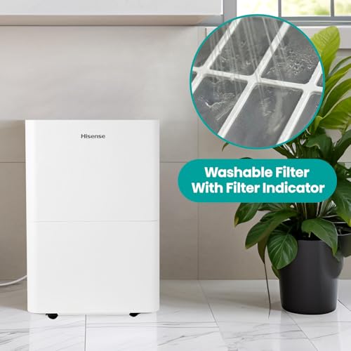 Hisense Energy Star 25-Pint Portable Dehumidifier with Auto-Shutoff, Home Dehumidifier and Moisture Absorber For Basement, Garage