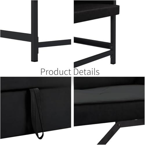3 in 1 Sleeper Sofa Bed, Futon Sofa Bed for Living Room with Side Pocket, Black Sleepers Sofa Couch with Pullout Bed