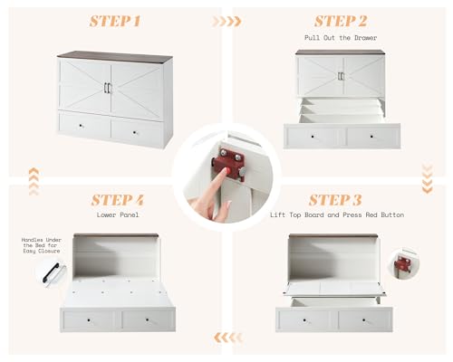 AMERLIFE Queen Murphy Bed with Storage & Charging Station, Farmhouse Murphy Cabinet with Foldable Panel, Noisy Free, for Guest Bedroom, Living Room