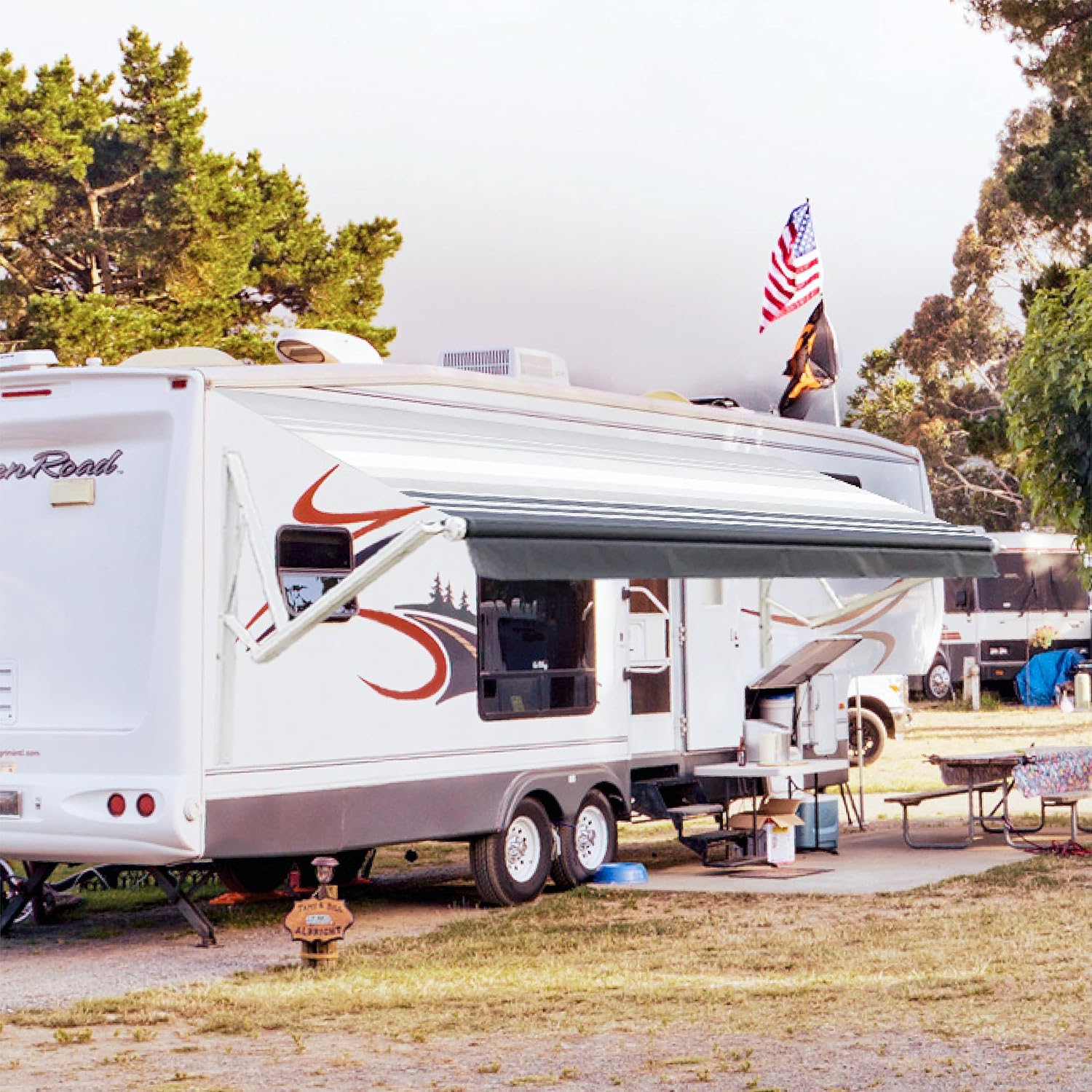 Awnlux White Motorized Modular Retractable RV Awning Full Set Assemblies for RV, 5th Wheel, Travel Trailers, Toy Haulers, and Motorhome