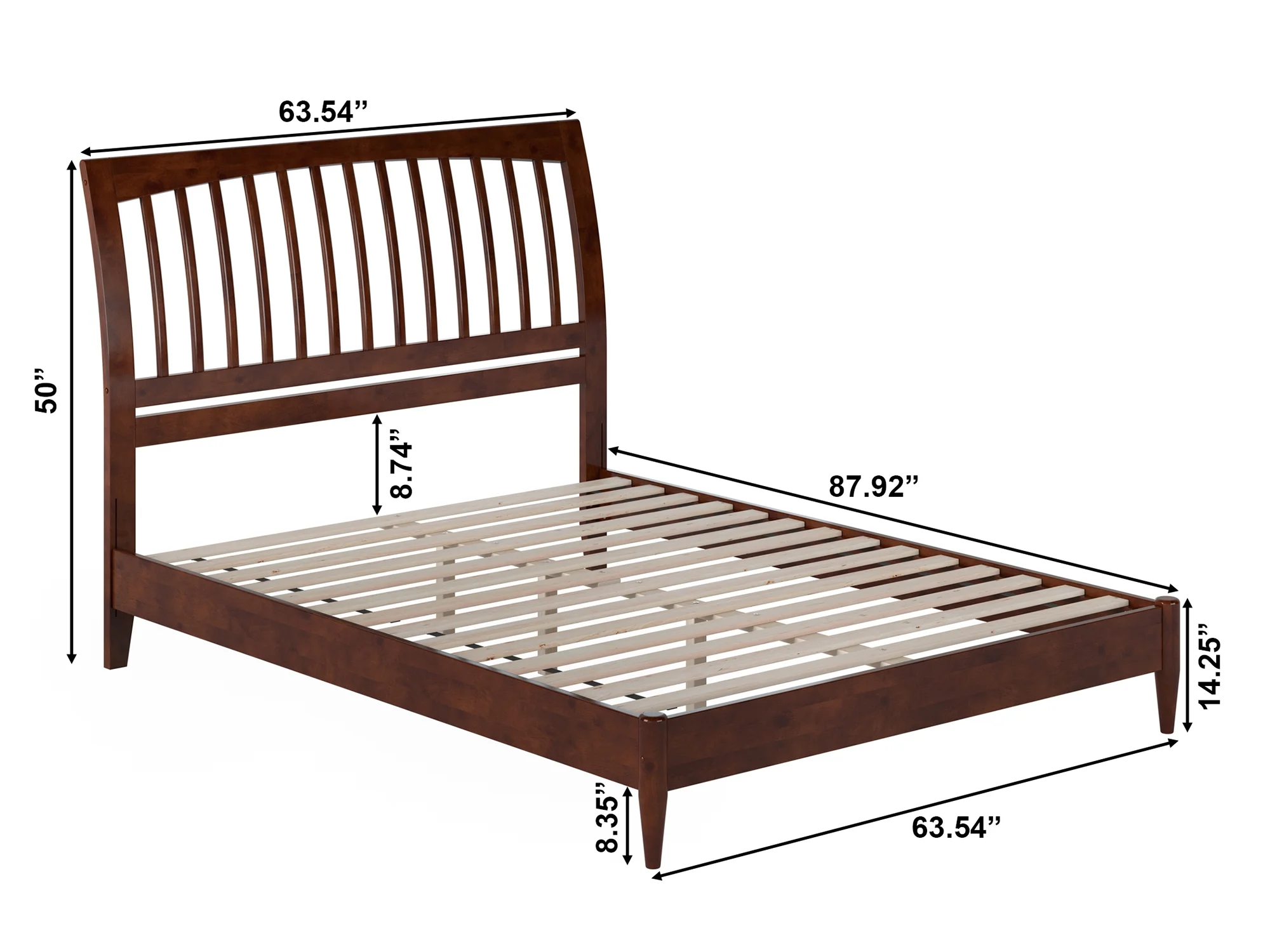 AFI Orleans Queen Solid Wood Low Profile Sleigh Platform Bed, Walnut