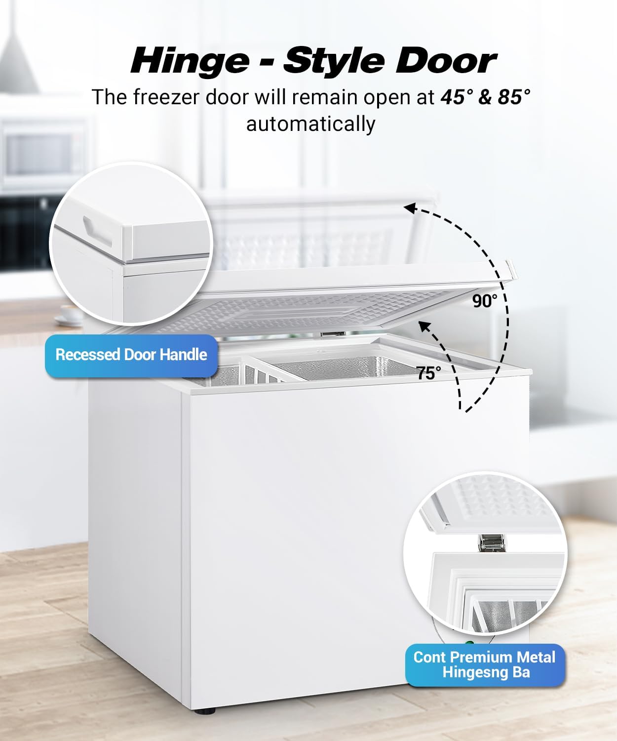 Chest Freezer 9.0 cu.ft Compact Freezer Top Door, White Deep Freezer Low Noise Manual defrost 7-grade Temperature Control with Removable Basket