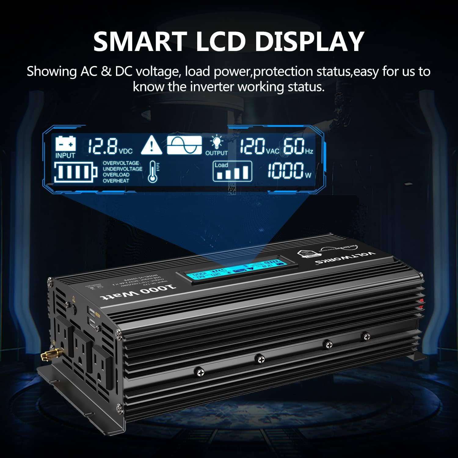 Pure Sine Wave 2500 Watt Car Power Inverter 2500w Converter DC 12V to 110V-120V AC with LCD Display 2 AC Outlets 2x2.4A USB Ports 1 AC Terminal Block