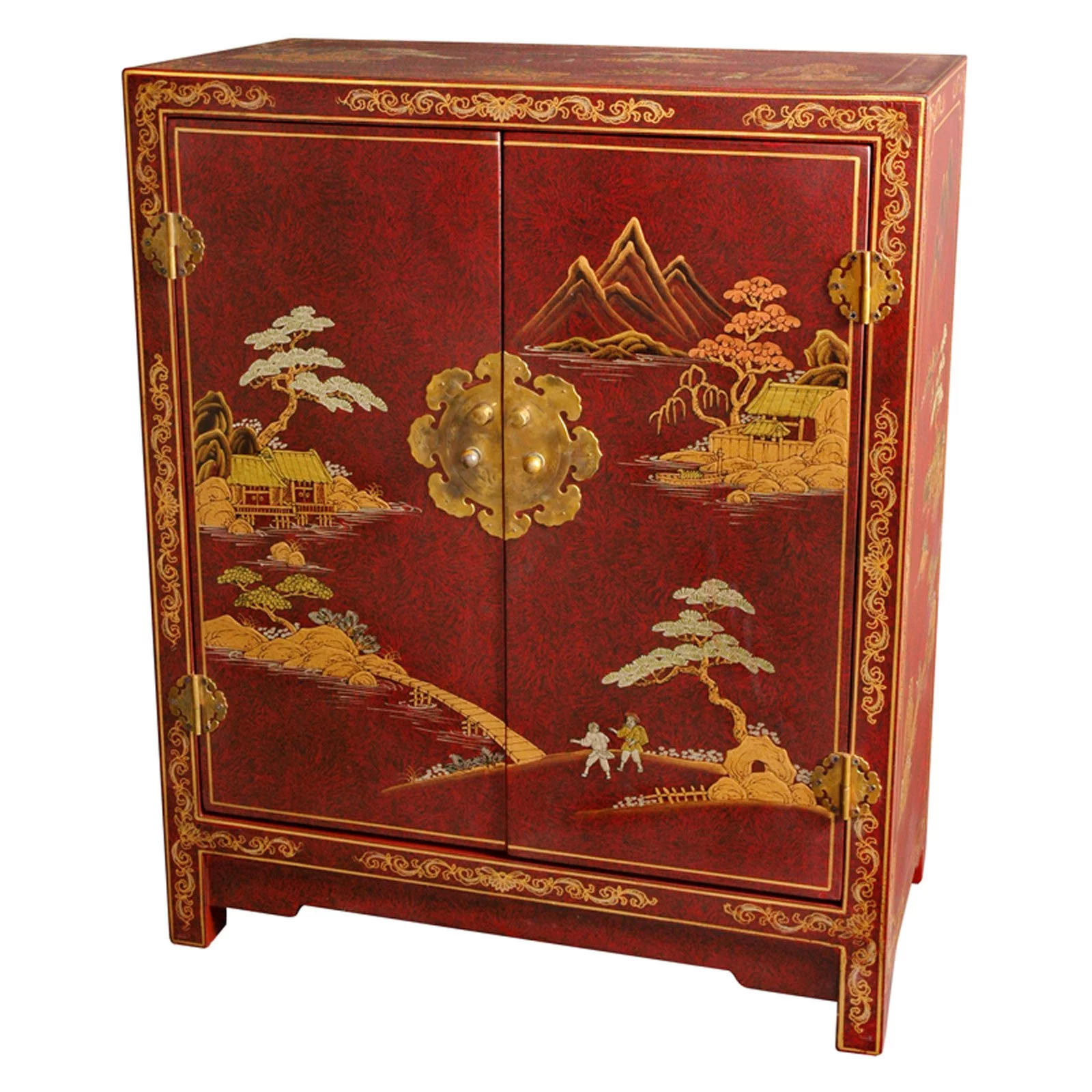 Oriental Furniture Red Lacquer Cabinet, Oriental design, hand made, Authentic Work, 30.00"H