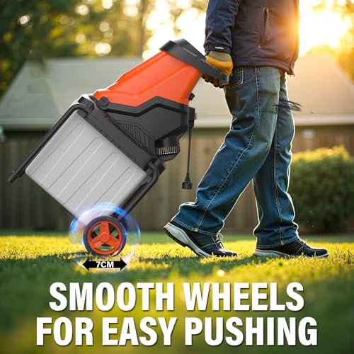 MAXLANDER 15-Amp Electric Wood Chipper, Shredder Mulcher with 50L Collecting Bin, 1.8-Inch Cutting Diameter for Mulching