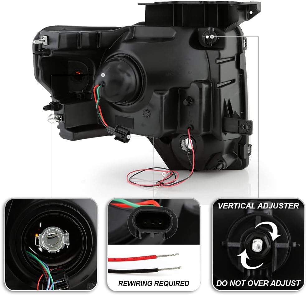 ACANII - For 2009 2010 2011 2012 2013 2014 Ford F150 LED Tube Projector Headlights Driver + Passenger Side