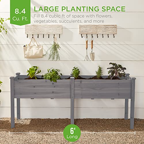 Best Choice Products 72x23x30in Raised Garden Bed, Elevated Wood Planter Box Stand for Backyard, Patio, Balcony w/Divider Panel, 6 Legs