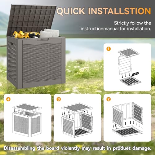 KAMABOKO Outdoor Storage Box, 150 Gallon Large Outdoor Resin Deck Box, Storage Waterproof Boxes Lockable Lid for Garden Tools, Pool Supplies