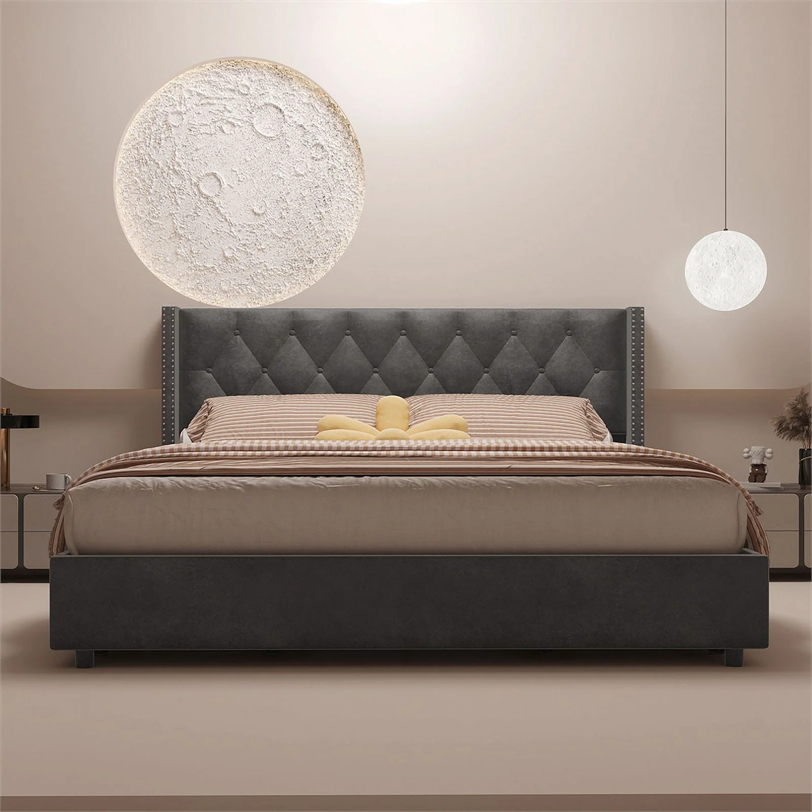 Better Home Products Amelia 4-Drawer Velvet King Size Platform Bed in Gray