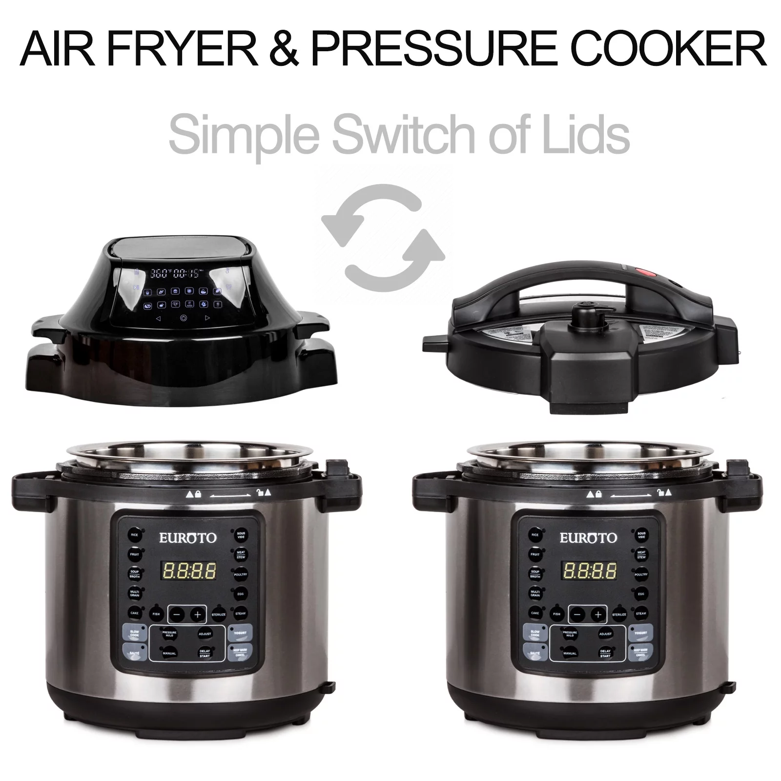 EUROTO Best Air Fryer Pressure Cooker Slow Cooker Air Frying Steamed Dehydrate with 6.5 Qt