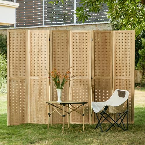 Pegboard Display, 5.6Ft Wooden Room Divider Folding Privacy Screens Portable Freestanding Wall Organizer for Retail Craft Art Display Board (4panels