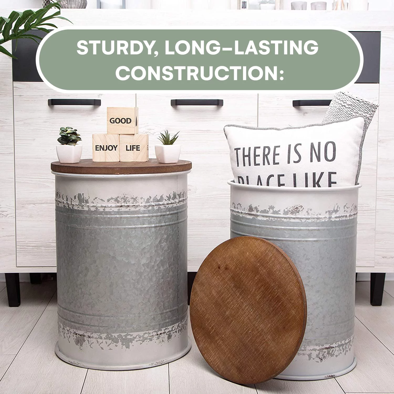 Hallops Farmhouse Accent Side Table - Set of 2 (Distressed White) | Accent Table, Living Room End Tables, End Table with Storage, Drink Table