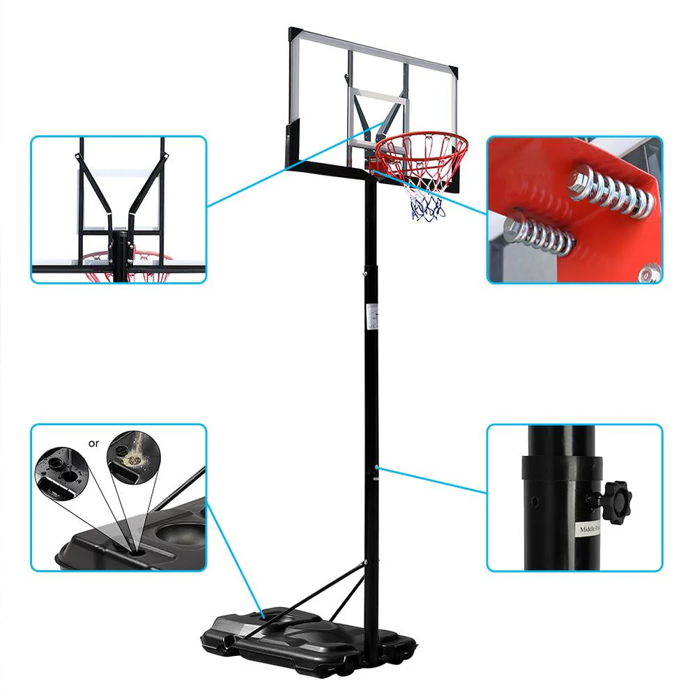 Ktaxon 44in Portable Basketball Hoop, 8ft - 10ft Height Adjustable Basketball Goal System, with Wheels and Shatterproof Backboard
