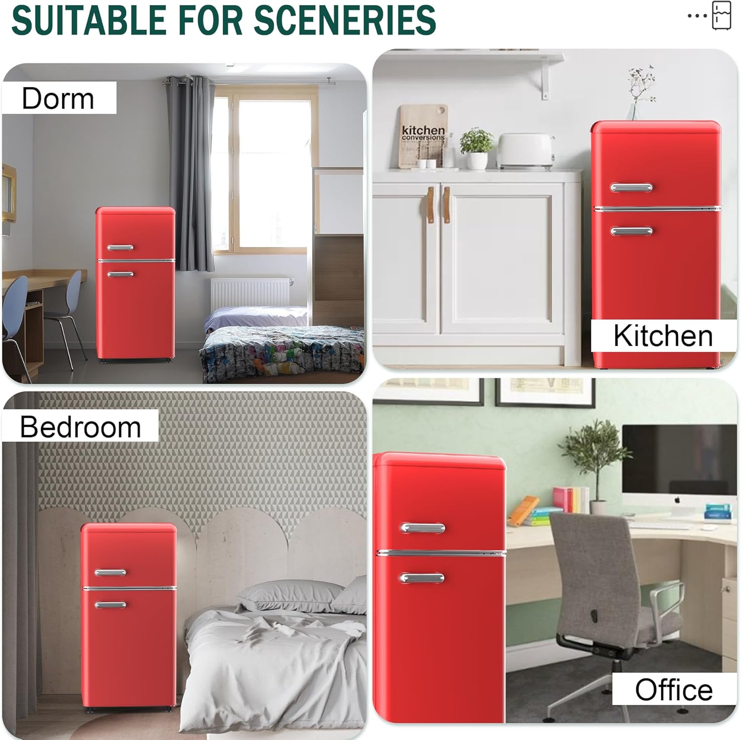 Compact Retro Fridge with Freezer for Bedroom, 4.4 Cu. Ft. Retro Mini Fridge with Separate Freezer
