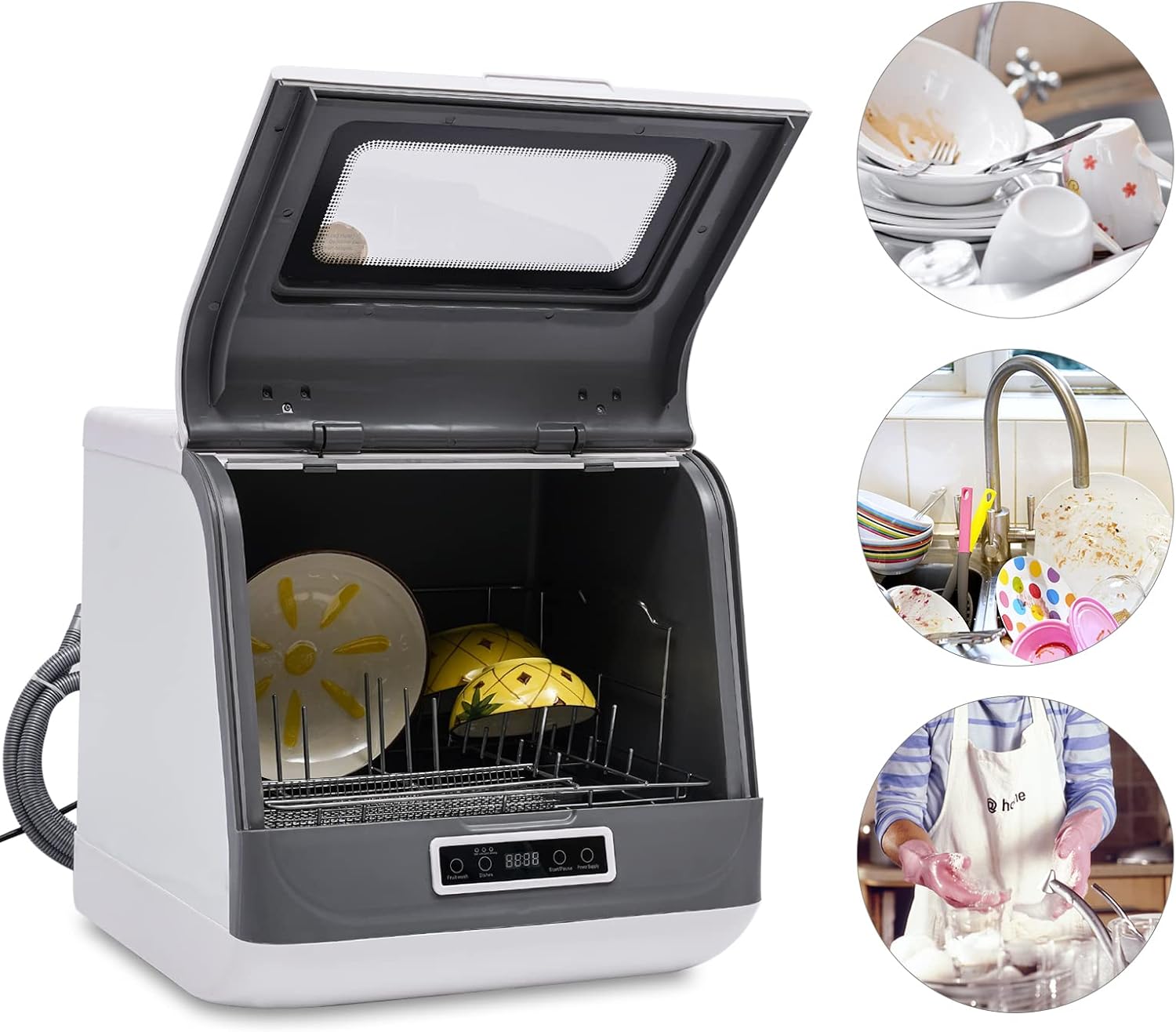 8L Countertop Portable Dishwasher, Compact Dishwasher, Portable Automatic Dishwasher,Screen 3 Washing Programs Mini Dishwasher for Apartments&RVs