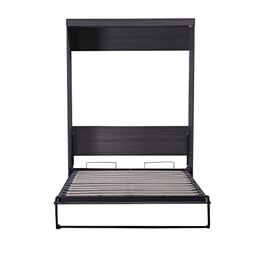 Full Size Murphy Bed with 2 Convertible Side Cabinet Storage Shelf, Foldable Wallbed Bedframe
