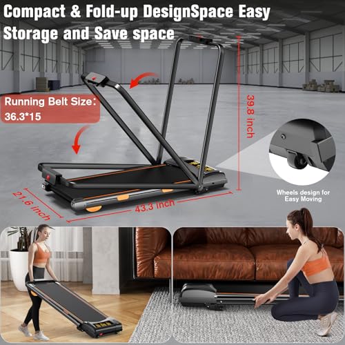 7.8MPH Incline Treadmill for Home, Walking Pad with Handle Bar, Under Desk Compact Treadmill with 350 Lbs Capacity, LED Display & APP, Remote Control