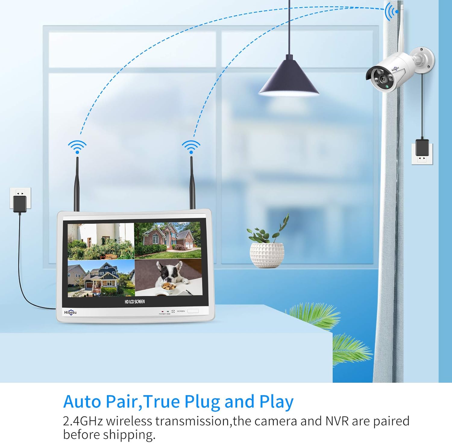 [8CH Expandable, 2K] Hiseeu All in one with 12 LCD Monitor 3TB Hard Drive, Wireless Security Camera System