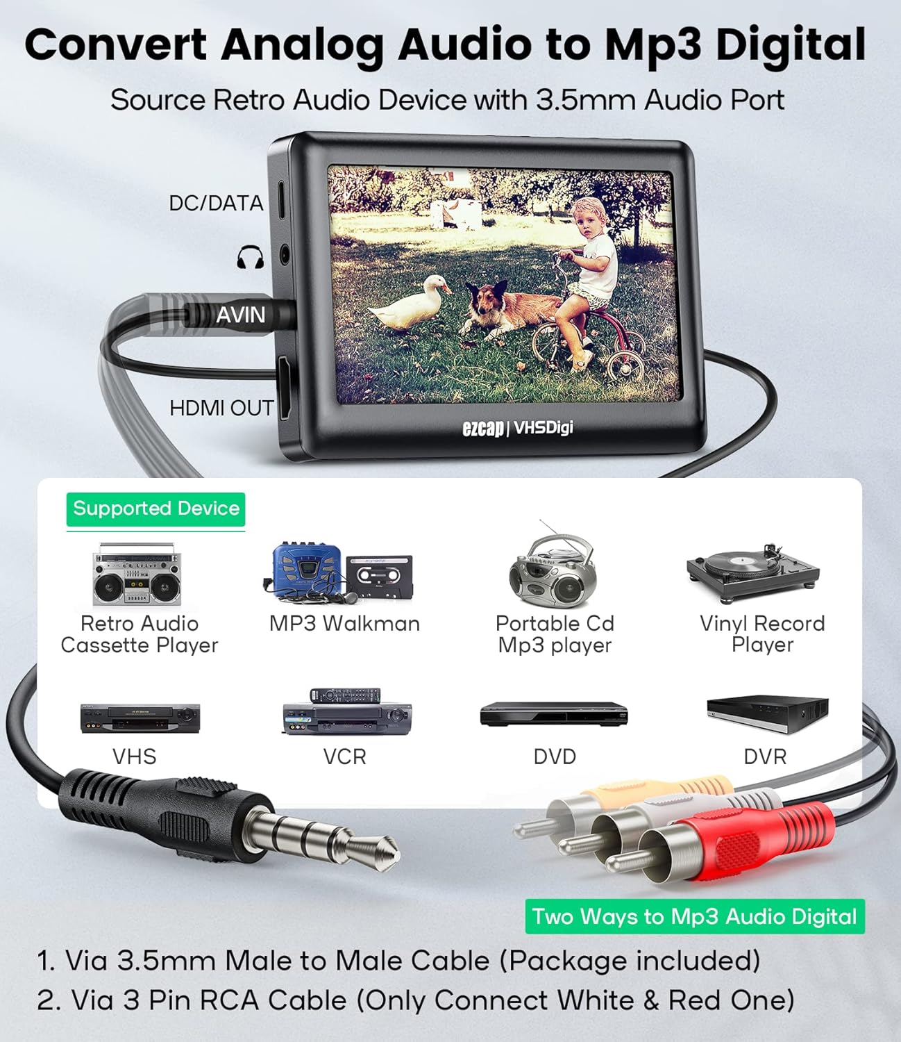 Convert Vhs to Digital Mp4 - Vinyl Cassette CD Player to Mp3 Converter