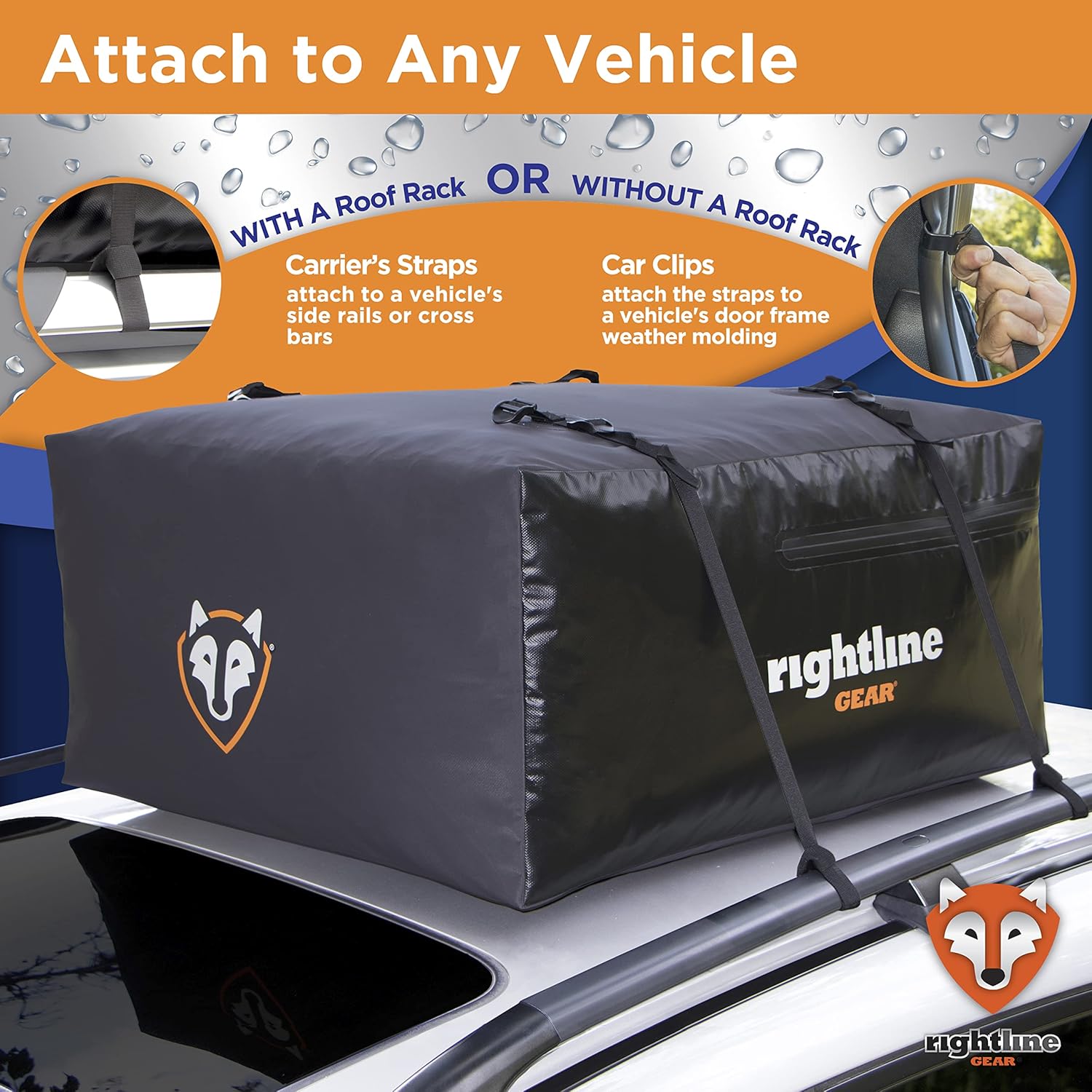 Rightline Gear Sport 3 Car Top Carrier, 18 cu ft, 100% Waterproof Zipper, Attaches With or Without Roof Rack