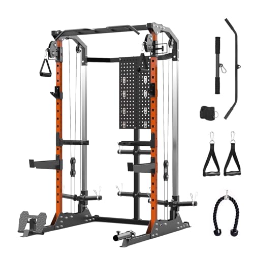 Power Cage, 2000Lbs Capacity Power Rack with Cable Crossover and Dual Independent Pulley System, Workout Cage with Storage Board