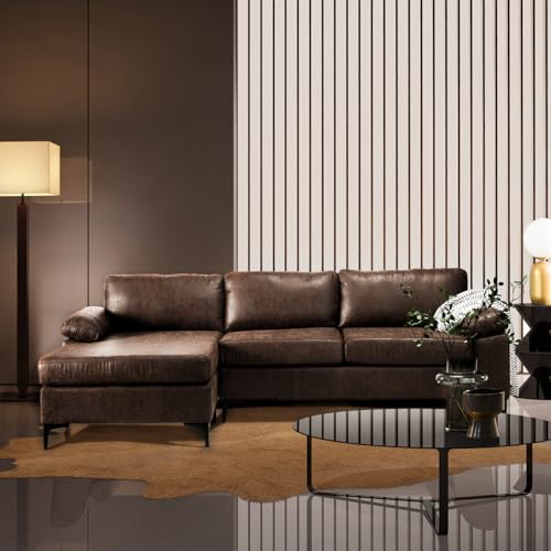 ovios 97.6" L Shaped Sofa Couch with Convertible Chaise, Reversible Sectional Sofas, Modern Mid-Century Suede Leather 3-Seat Couches for Living Room