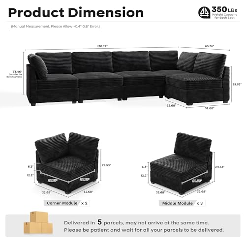 ovios 130.7" Modular Sectional Sofa Couch, U-Shaped Cloud Couches with 2 Ottomans Chaise