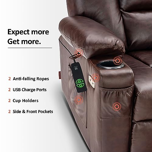 MCombo Small Power Lift Recliner Chair with Massage and Heat for Petite People, Cup Holders, USB Ports, Side Pockets, Faux Leather 7569 (Small