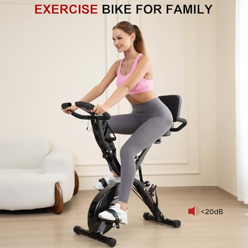 BARWING Stationary Exercise Bike for Home Workout, 5 IN 1 Foldable Indoor Cycling Bike for Seniors, 350LB Capacity, 16-Level Magnetic Resistance