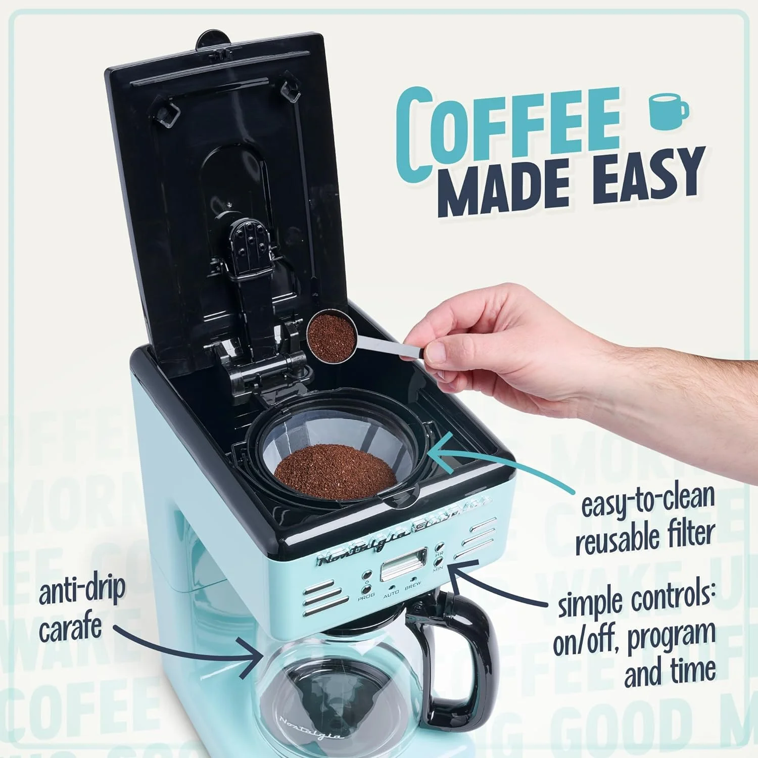 Nostalgia Retro Coffee Maker 12-Cup Programmable Vintage Coffee Machine, Red