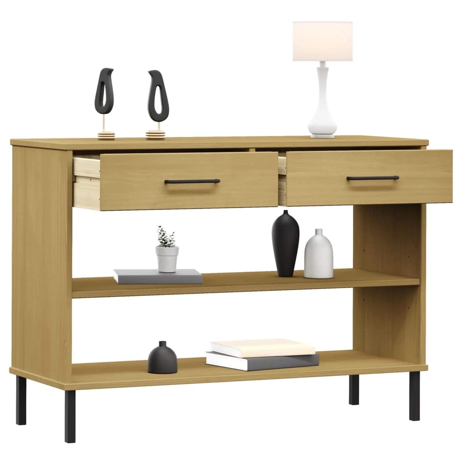 Anself Console Cabinet with 2 Storage Drawers and Open Compartments