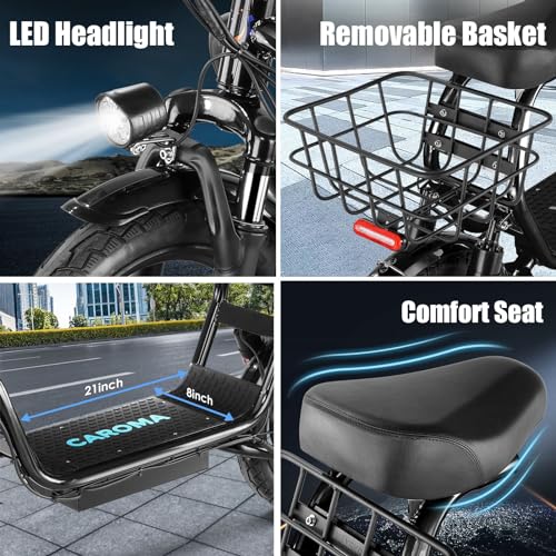 Caroma Peak 500W/800W/1200W Electric Scooter with Seat for Adults,up to 30 Miles&20MPH, 14" Fat Tire