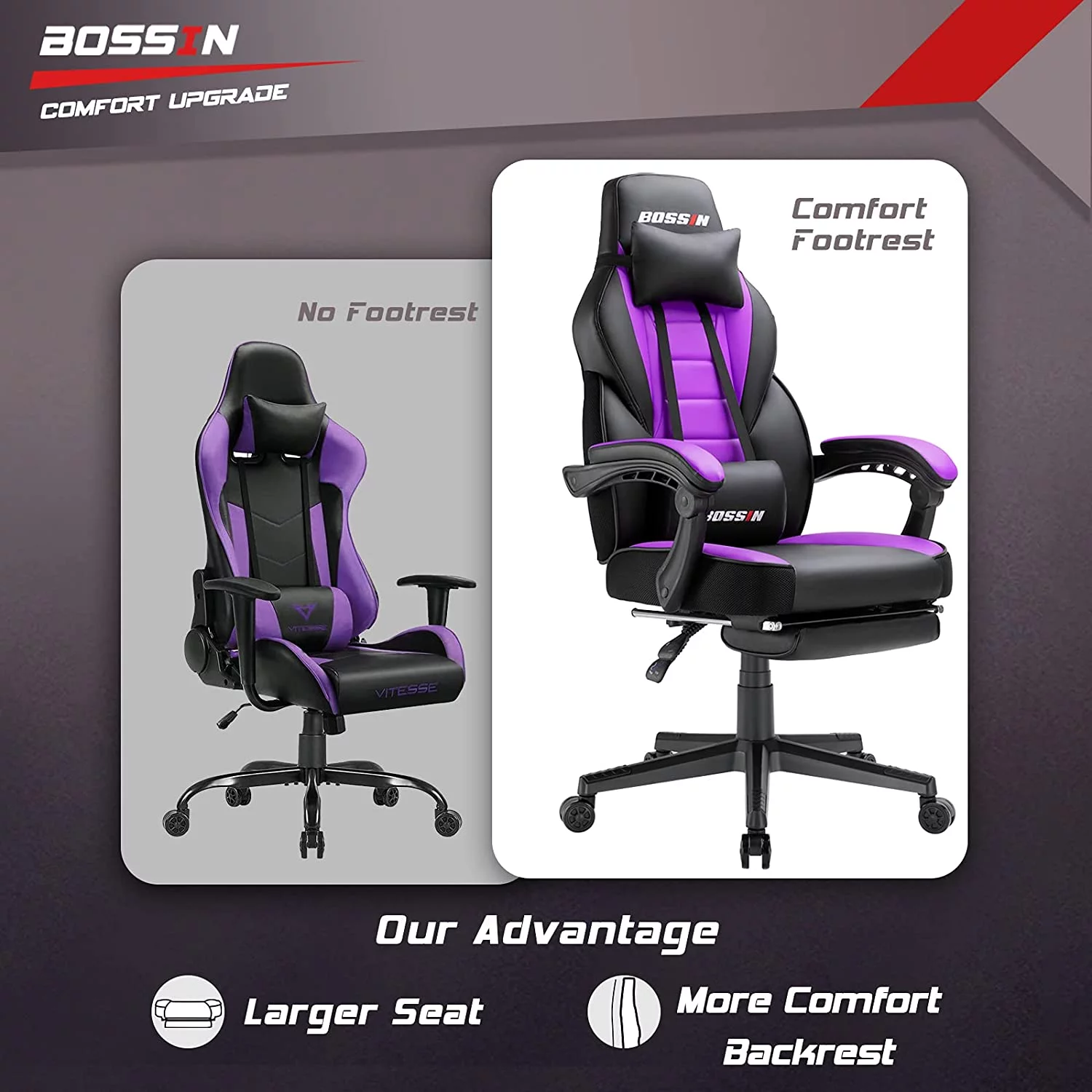 Waleaf Gaming Chair, Ergonomic Heavy Duty Design, Gamer Chair with Footrest and Lumbar Support, Large Cushion High Back Office Chair