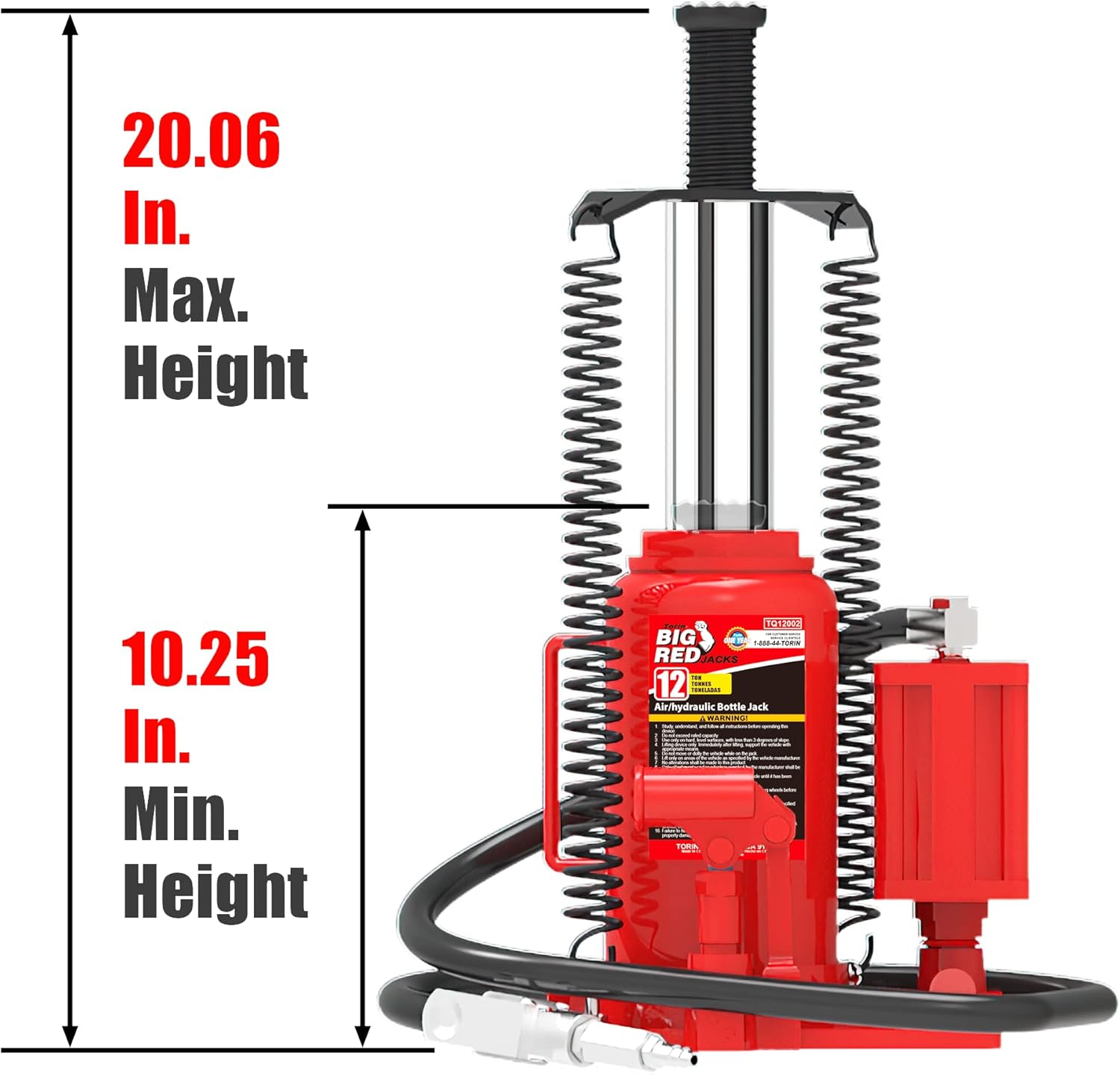 BIG RED TA92006 Torin Pneumatic Air Hydraulic Bottle Jack with Manual Hand Pump, 20 Ton (40,000 lb) Capacity, Red