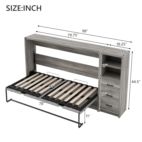 Ball & Cast Queen Size Murphy Bed Hideaway Wall Chest with Top Shelves & USB,Storage Cabinet Bed Frame w/Slat Support