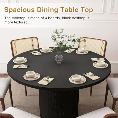 47 inch Round Dining Table for 4, Kitchen Table Dinner Table with 2-Layer Storage Shelf and Wood Slide Door for Home Dining Room Living Room (Walnut)