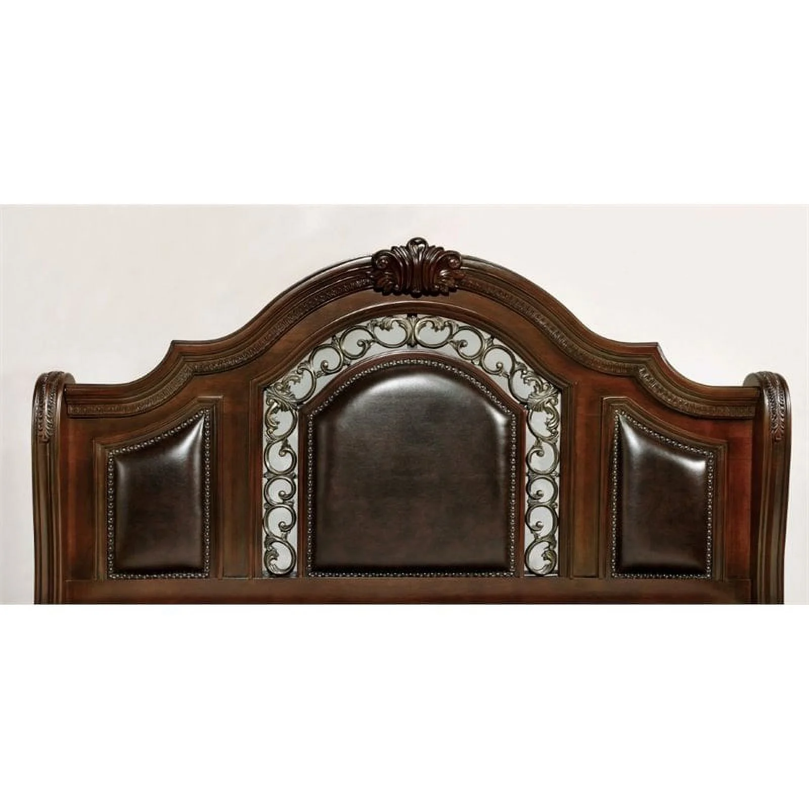 Bowery Hill Traditional Solid Wood Panel King Bed with Faux Leather in Cherry