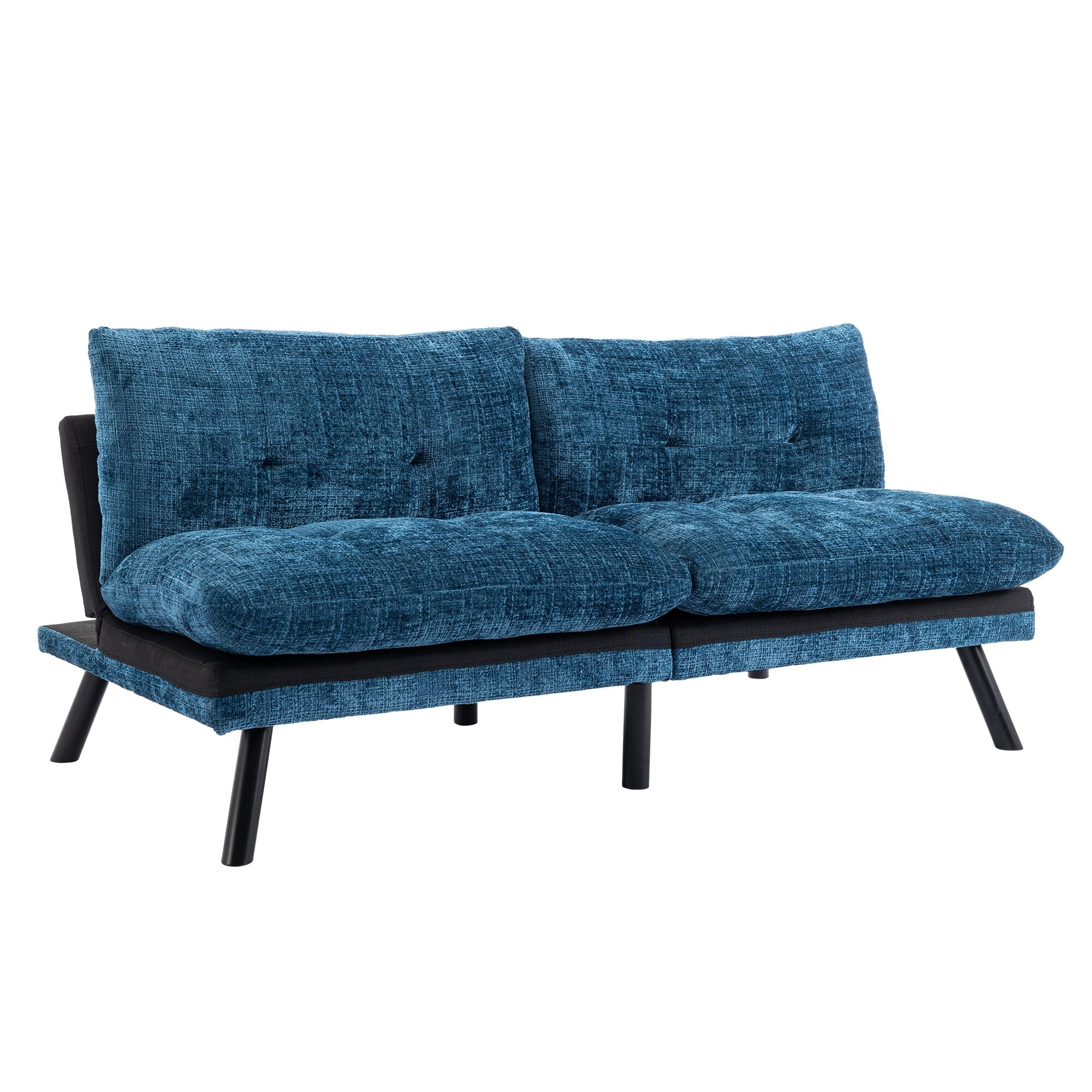 Adjustable Lounge Couch Convertible Sleeper Loveseat Chenille Fabric Futon Sofa Bed with Armless Reclining Sofa Settee, Blue