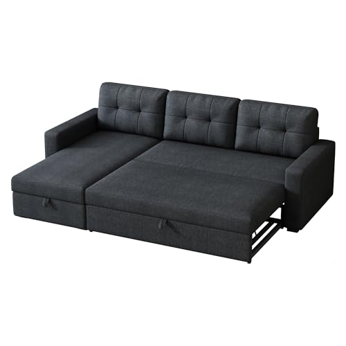 Ball & Cast L-Shape Reversible Sectional Sleeper Sofa Bed 4 in 1 Pull Out Couch with Storage Chaise & Removable Back Cushions