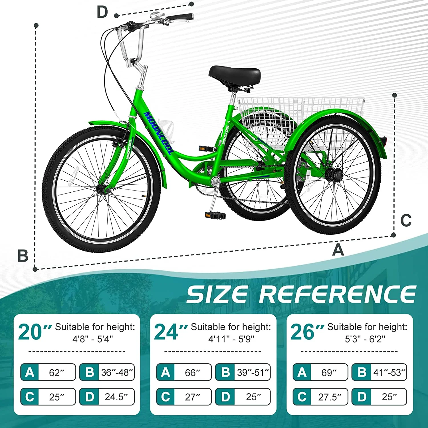 Docred Adult Tricycle 7 Speed 24 Inch Three Wheel Bike Cruiser Trike for Men/Women/Seniors