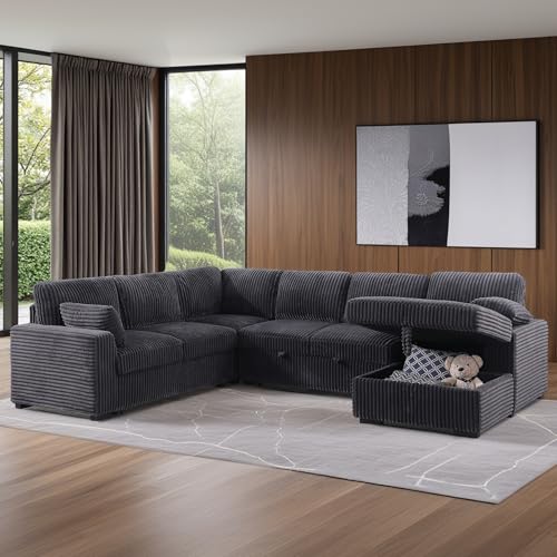 L-Shaped Pull Out Sleep Sofabed,Modern Reversible Sleeper Sectional Sofa Chenille Upholstered Button Tufted Decor with Storage Chaise