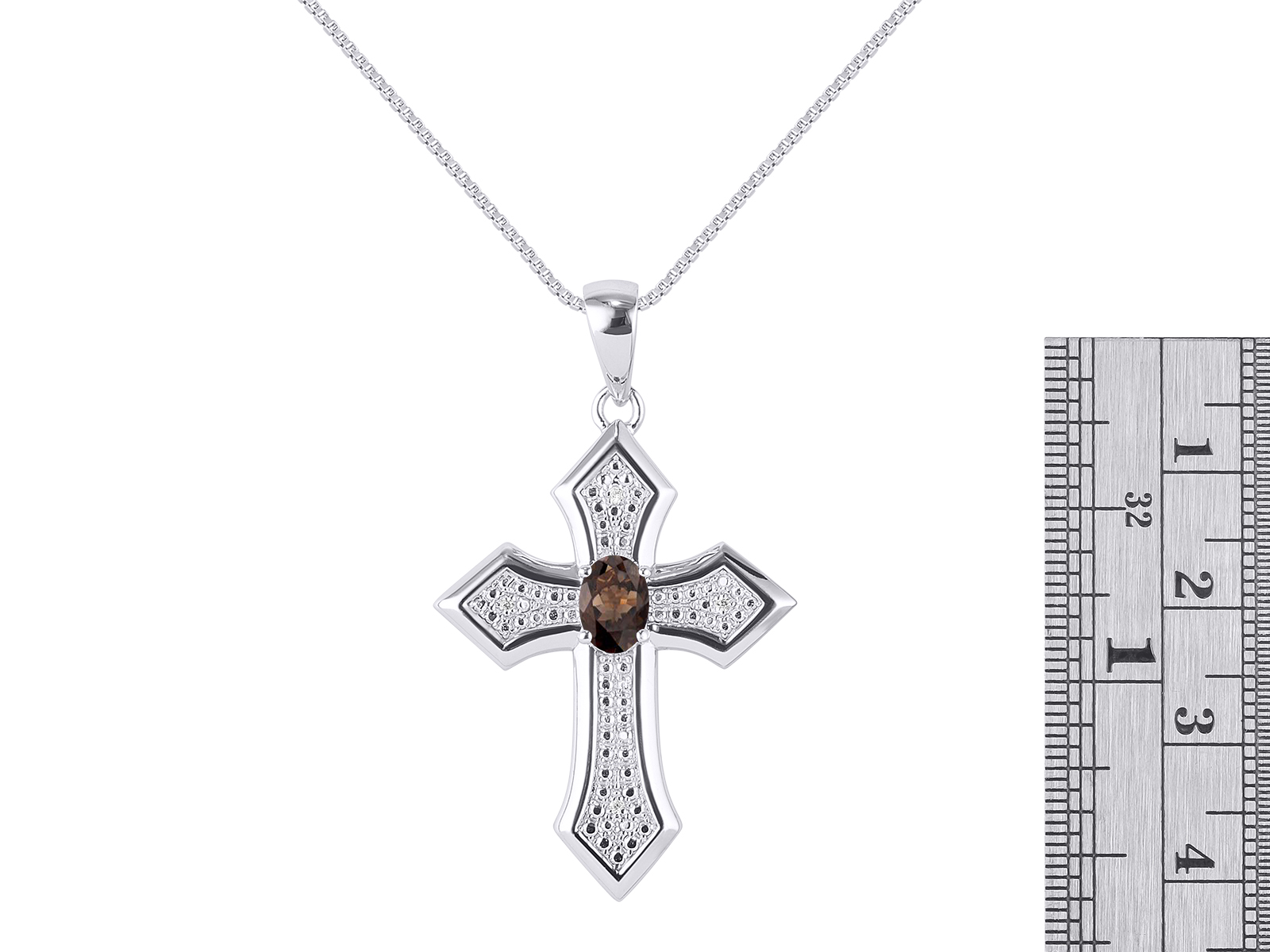 RYLOS Necklaces for Women  White Gold 14K  Cross Necklace Gemstone & Genuine Diamonds Pendant With 18" Chain 7X5MM  Smoky Quartz June Birthstone