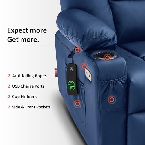 MCombo Small Power Lift Recliner Chair with Massage and Heat for Petite People, Cup Holders, USB Ports, Side Pockets, Faux Leather 7569 (Small