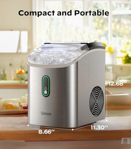 Nugget Ice Maker Countertop, Silonn Chewable Pellet Ice Machine with Self-Cleanin Function, 33lbs/24H Portable Ice Makers for Home Kitchen Officce